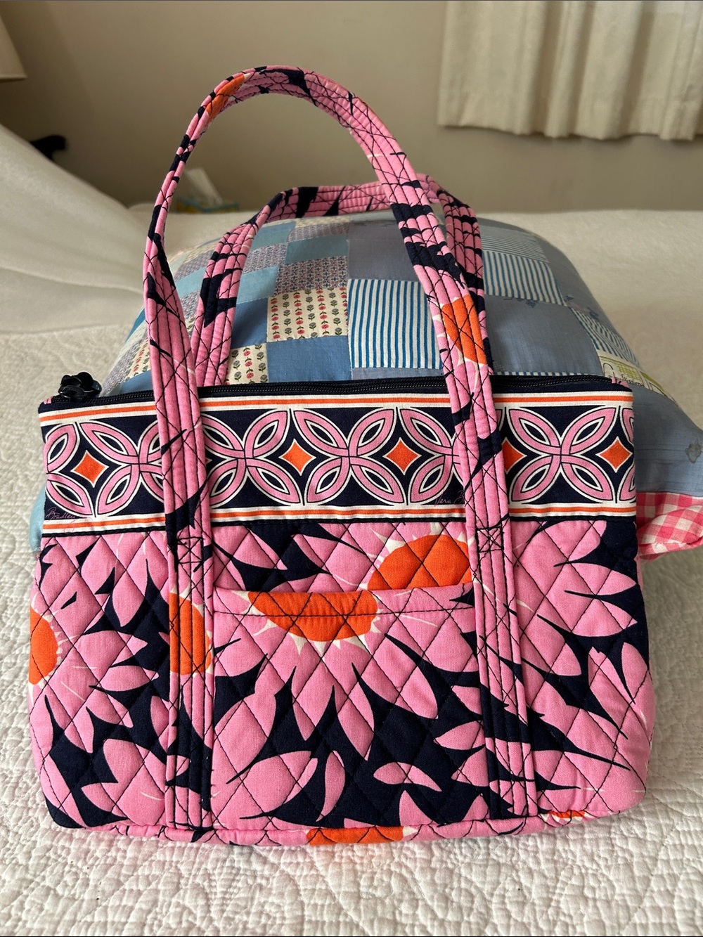 Vera Bradley Quilted Floral Pink and Navy Tote Bag